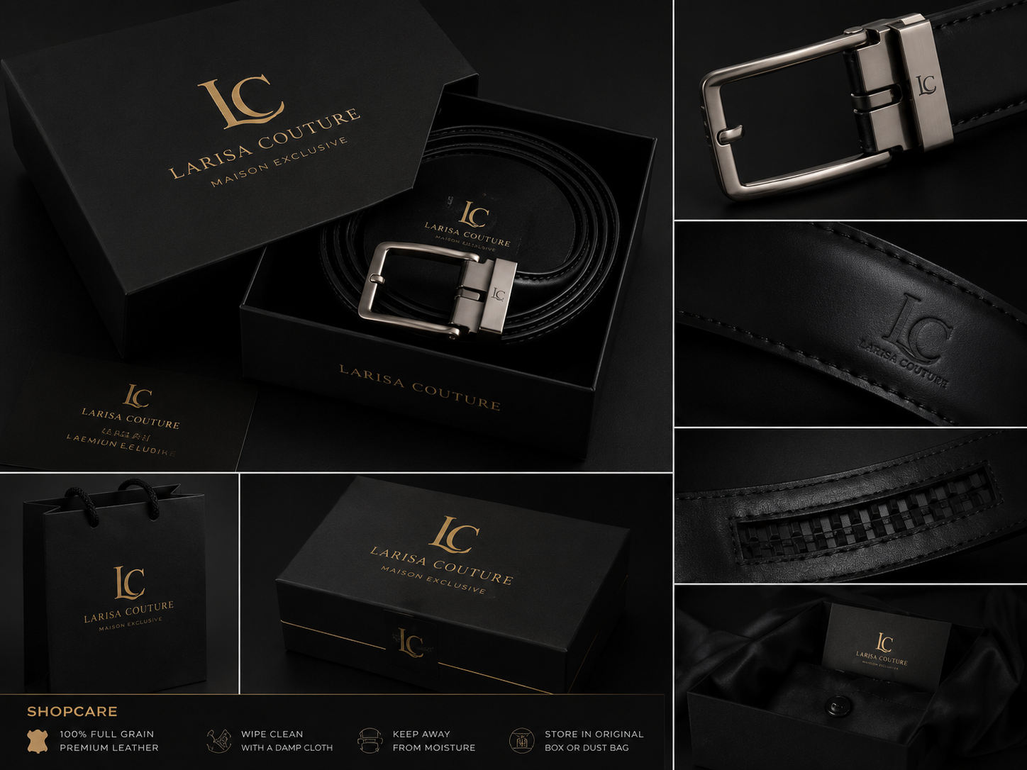 Larisa Couture Signature Belt – Black Full Grain Leather. Pre-Order